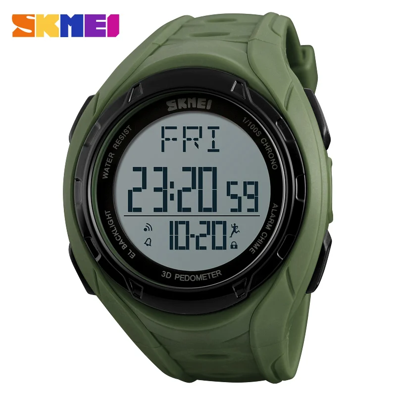 SKMEI 1315 Stainless Steel Back Water Resistant Digital Watch Sport Pedometer Wristwatch for Men