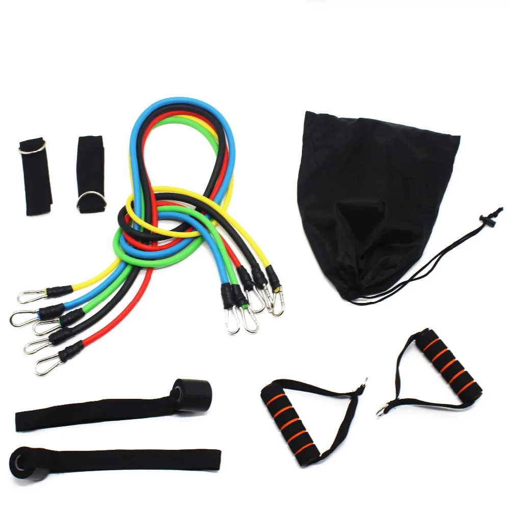 Hot Sale Dropship 11pcs Latex Resistance Band Tube Set with ankle resistance band