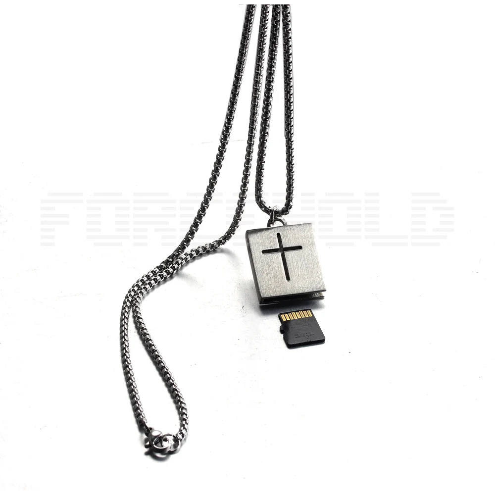 TF card slot SIM card tray SD card holder with self-elastic Cross STEEL Pendant Necklace