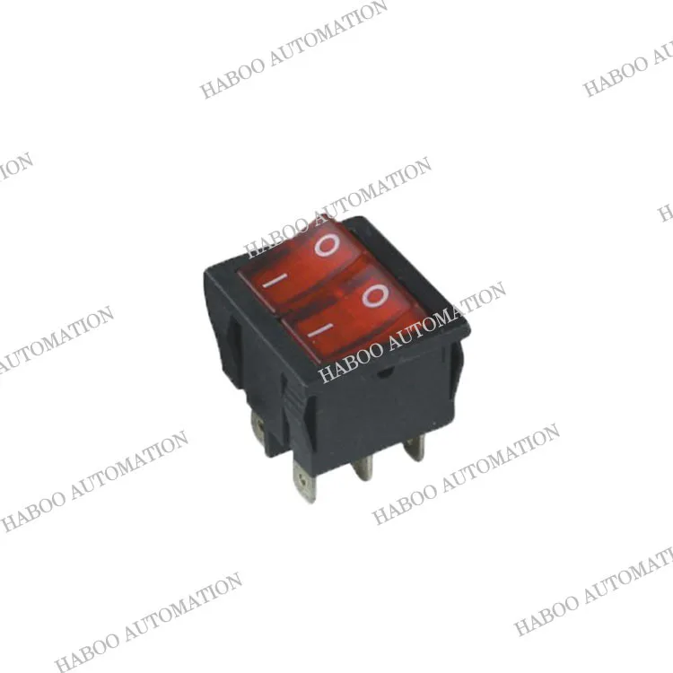 Двухполюсный кулисный переключатель с LED красный цвет 10A125V 6A250V 6 контакты две пуговицы