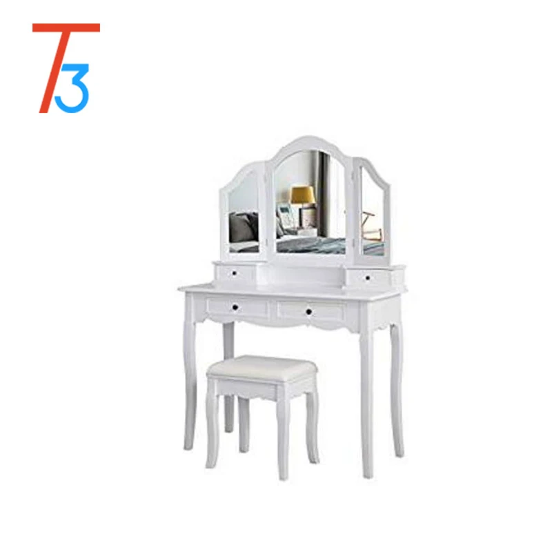 Макияж туалетный столик с зеркалом и табурет резной 4 ящиками деревянный