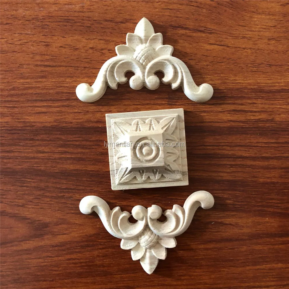 wood carving square rose flower wooden appliques