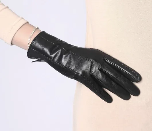 Knot adornment gloves for lady winter/fall elegant romantic thin leather gloves