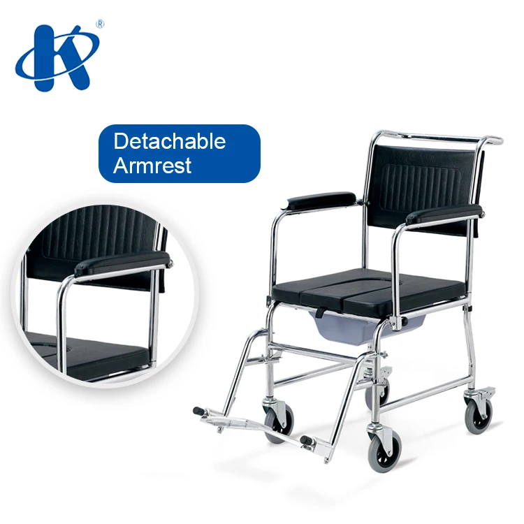 Kaiyang KY695 manufacturer foldable Commode wheelchair for elderly people CE certification Chromed Steel Commode Wheelchair