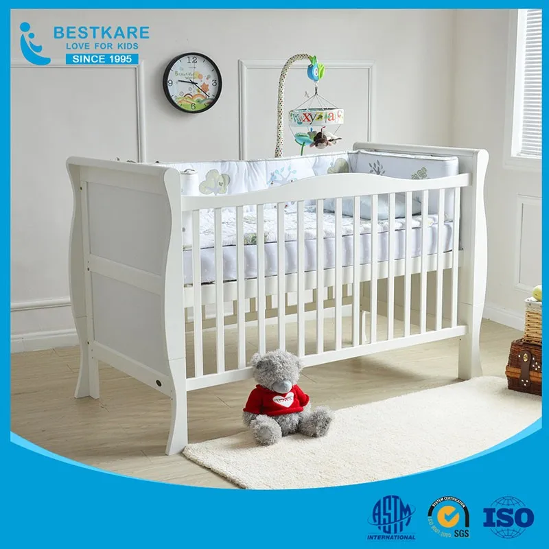 
baby Convertible wooden sleigh bed durable baby cot infant toddler bed 