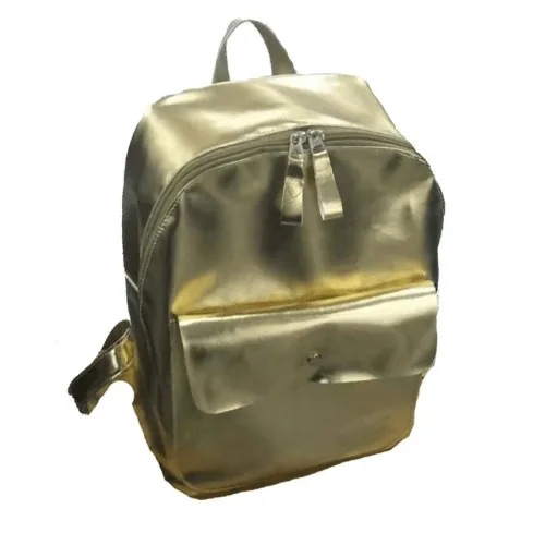 Golden or Silver color PU material fashion lady`s outdoor backpack