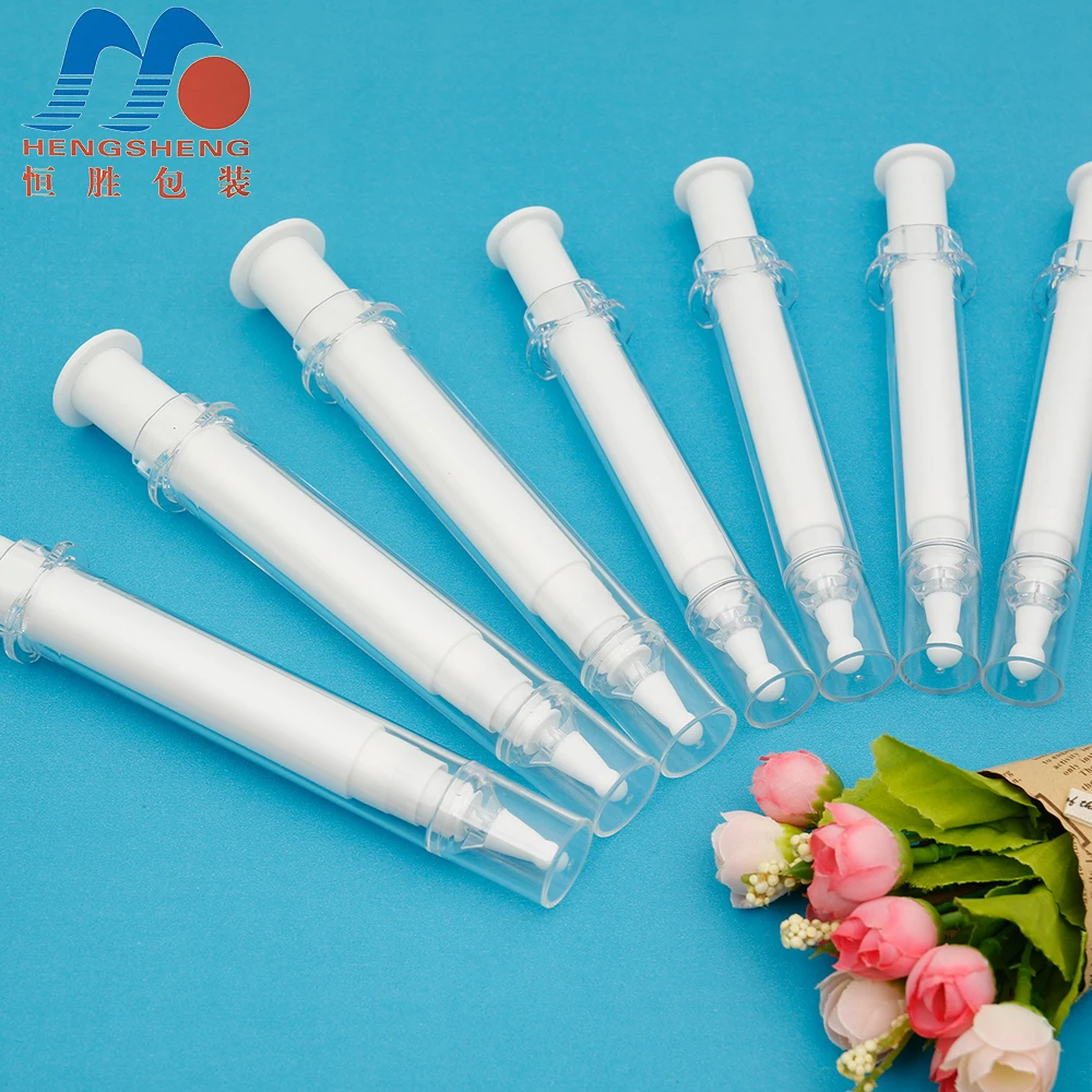 Custom 5ml 10ml 20ml silk screen printing empty plastic cosmetic airless syringe bottles
