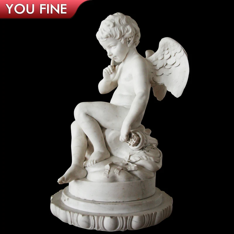 Customization Hand Carving Natural Marble Menacing Cupid Beautiful Nude Little Angel Figure Statue