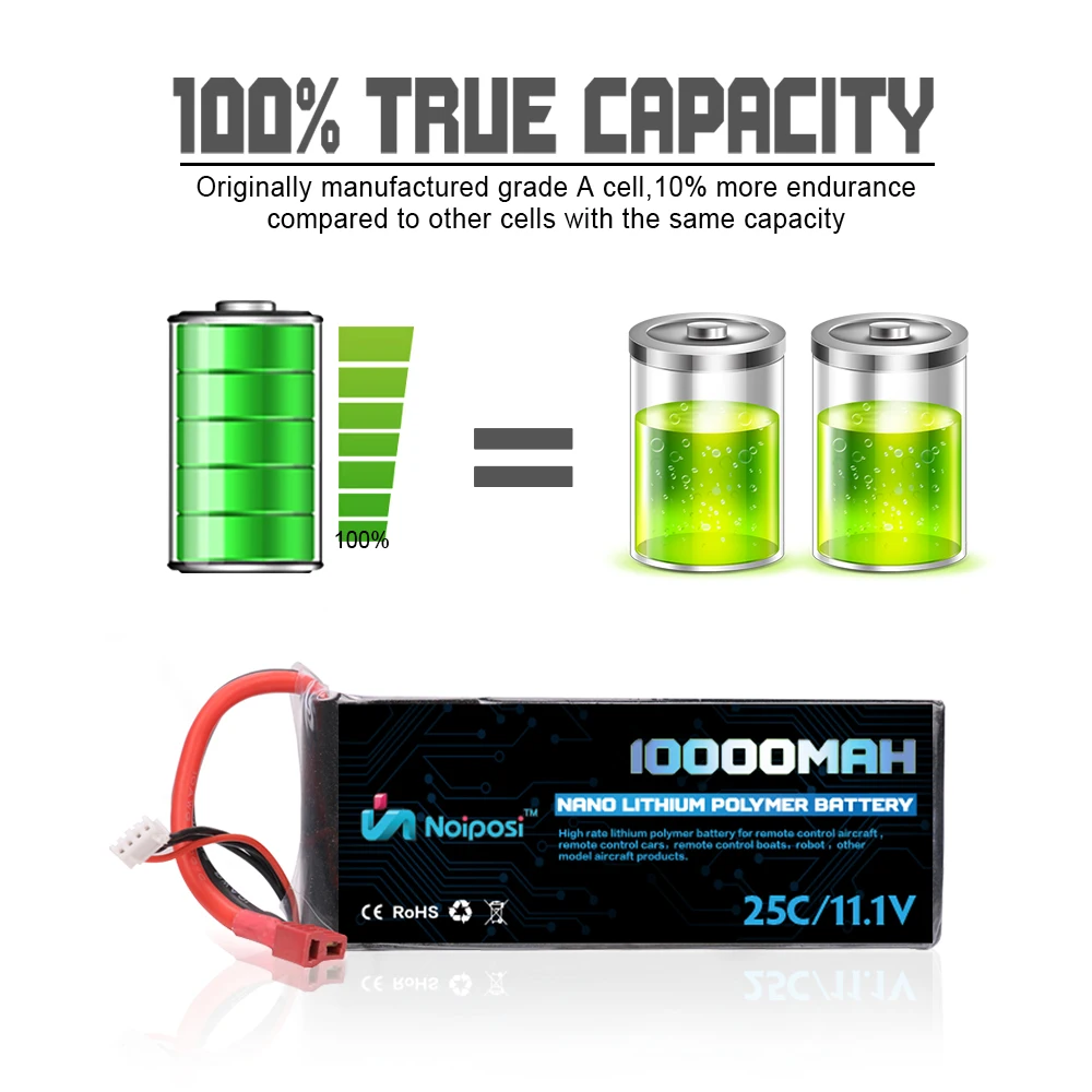 High Capacity 10000mAh 3S 20C Rechargeable RC LiPo Battery 11.1V 10AH for Larger RC Drone UAV Quadcopter