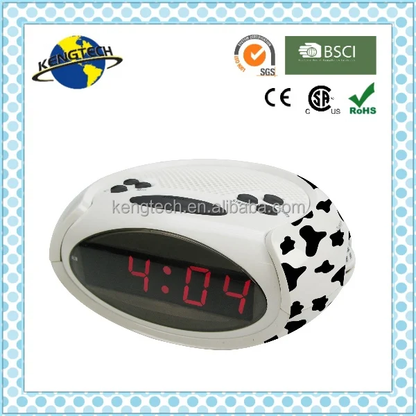 CT-386 белого цвета с изображением коровы; Круглой формы PLL радио-будильник