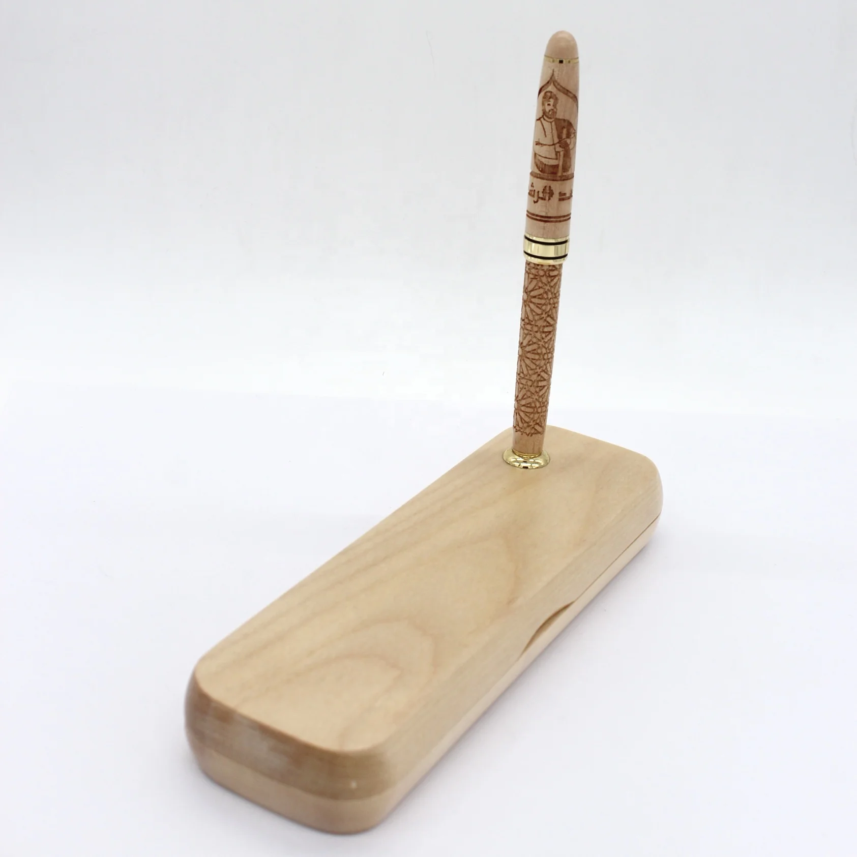 JW-14 wholesale  luxury engraving logo maple wood twist ballpoint pen with wooden box and pen holder
