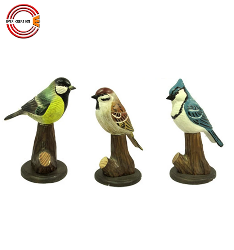 Factory Wholesale Wooden Carving Birds Model Crafts Decoration Blue Jay Carved Wooden Bird