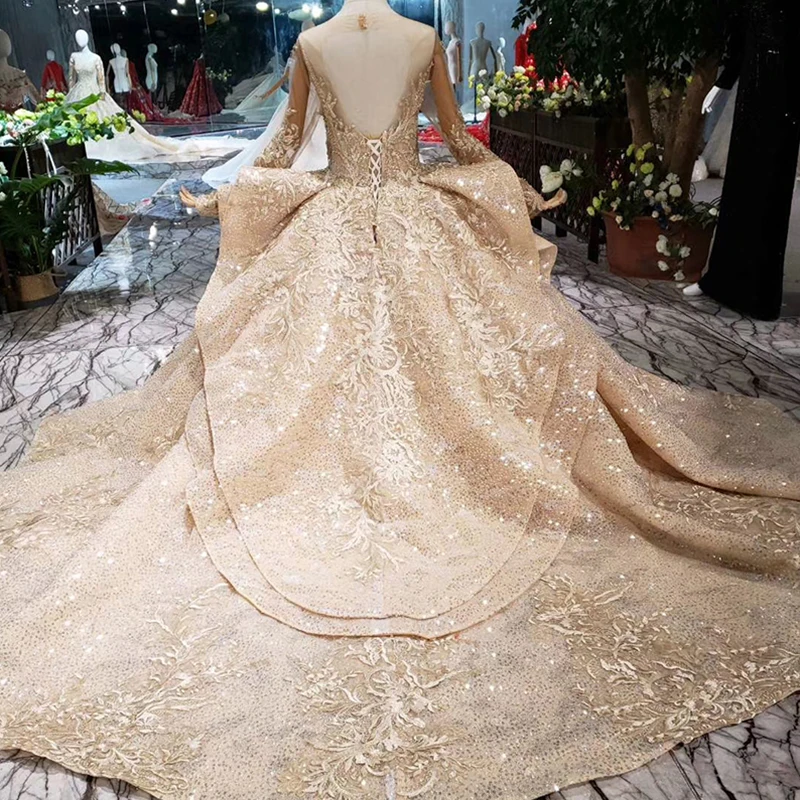 HTL151 gold illusion lace long sleeve gown sexy elegant bling bling evening dresses for women