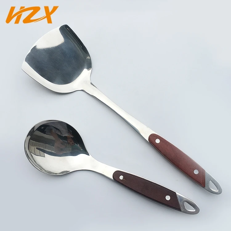 Deluxe design stainless steel kitchenware with wood handle, wooden handle kitchen utensils