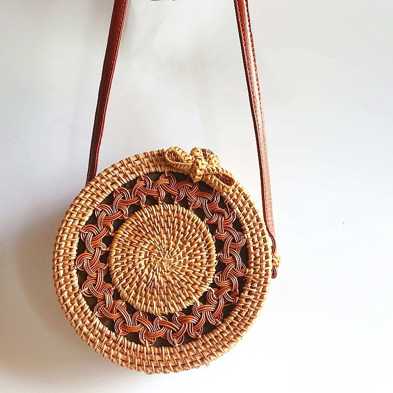 Bali  Island Round Rattan Shoulder Bags Handbag  Bohohemian Retro Women  Beach Summer Handmade  Handbag Straw Rattan Woven Bag