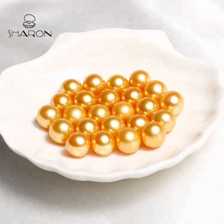 Wholesale Sharon 10-12mm Edison Round Gold Pearls Natural Cultured Freshwater Loose Pearls For Real Pearl Jeweley Making