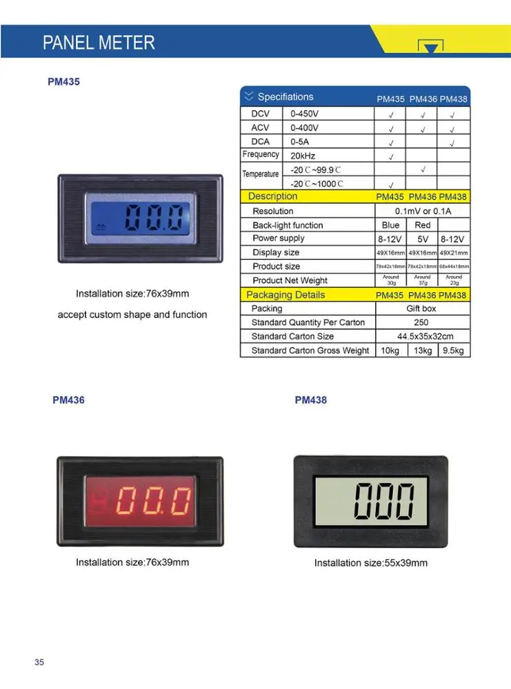 
Factory direct sale Digital Panel Meter PM435 with Parameter customized design Voltage Test 