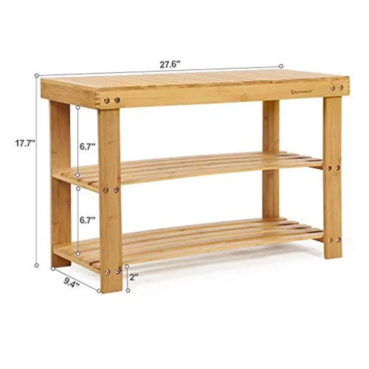 Sturdy Shoe Rack Bench,3-Tier Bamboo Shoe Organizer,Storage Shelf Holds Up to 264 Lbs,ideal for Entryway Bathroom Living