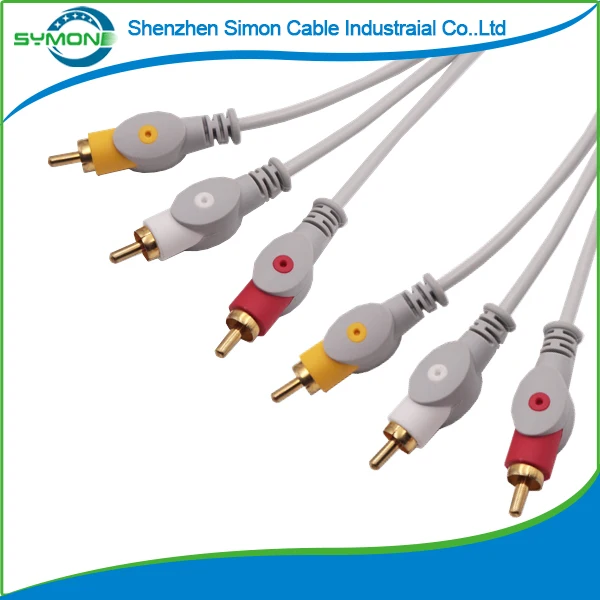 
High Quality Gold Plated Fish eye shape 3RCA to 3RCA Black RCA AV Audio Video Cable 