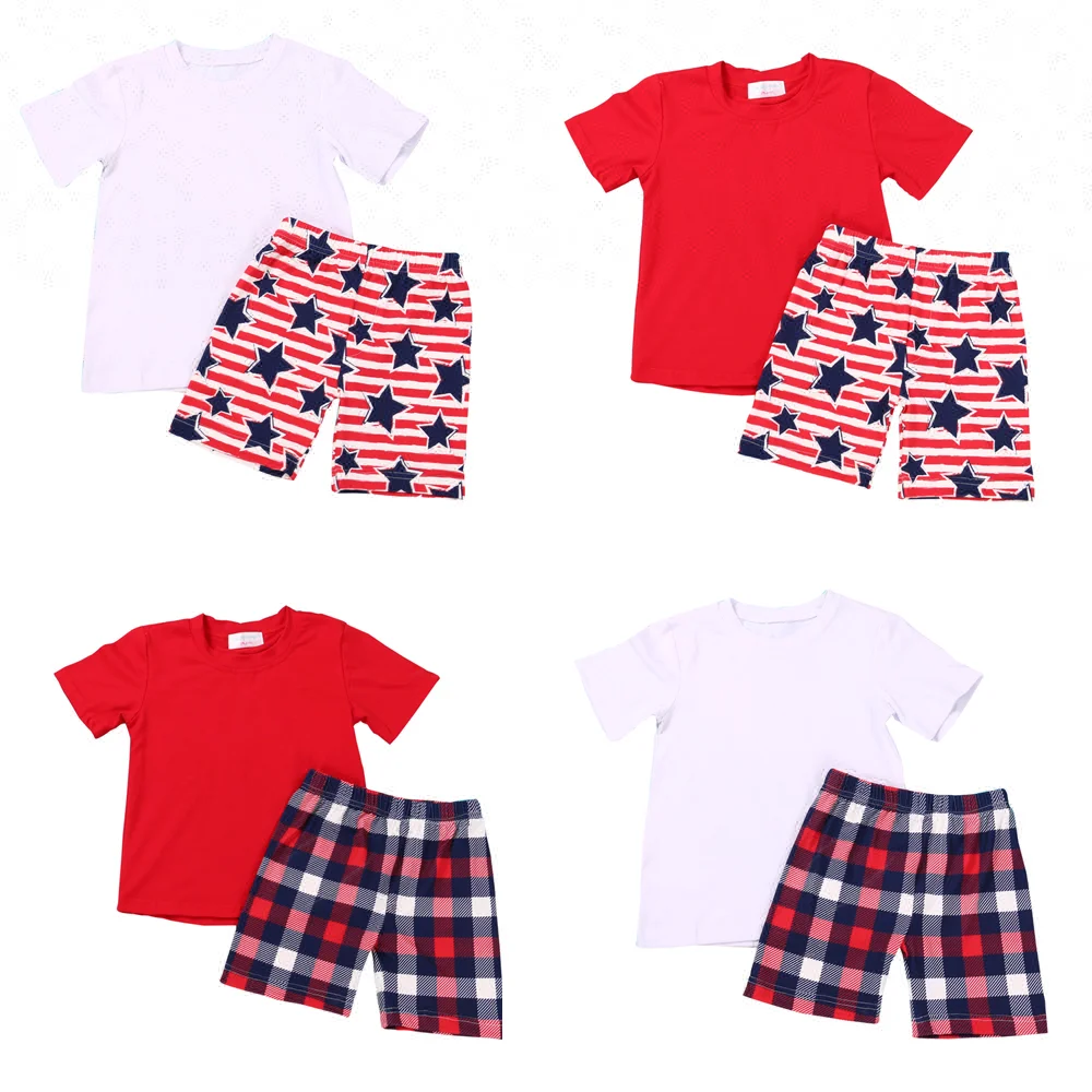 2023 latest fabric short sleeve shirt navy star kids outfit 4 of July children clothing patriotic boy clothes