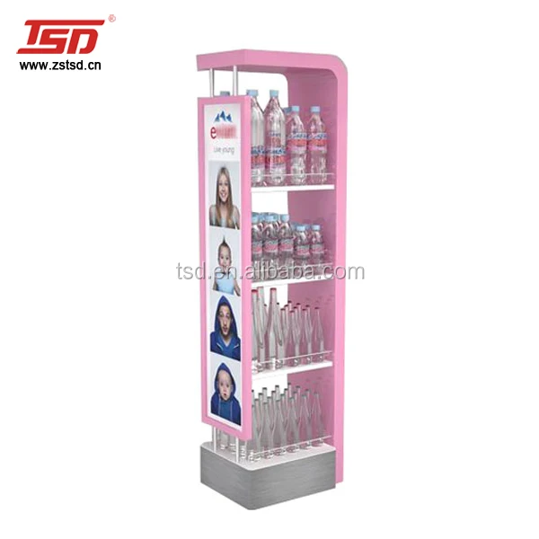 custom retail store wood mineral water soft drink melon bottle display shelf  rack stand