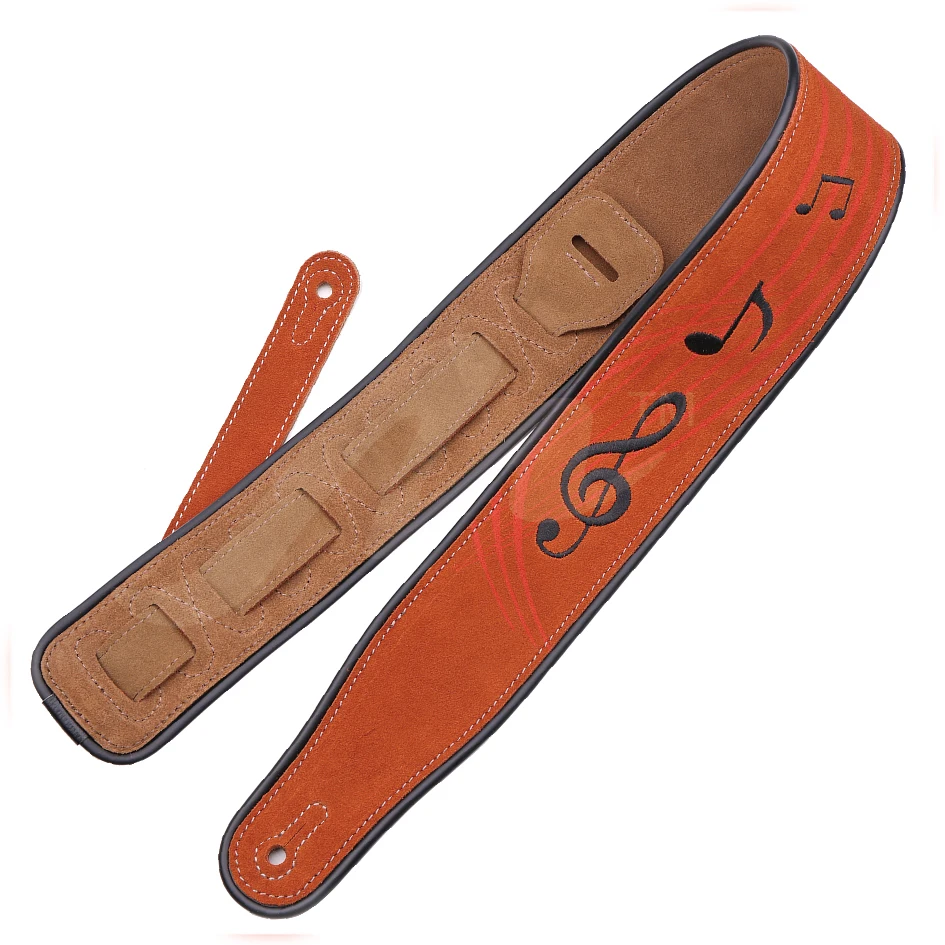 High quality hot sell classic electric Guitar / acoustic Guitar/Bass Leather Straps with Embroidery-Brown guitar strap