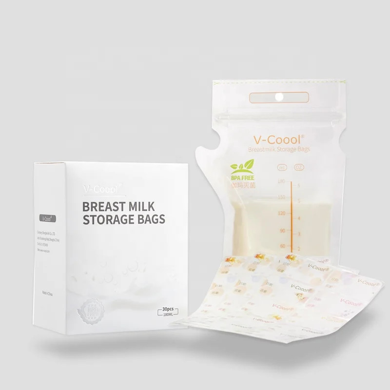 
V-Coool Wholesale BPA Free freezer safe zip lock self-standing up breast milk storage bag for breast feeding 