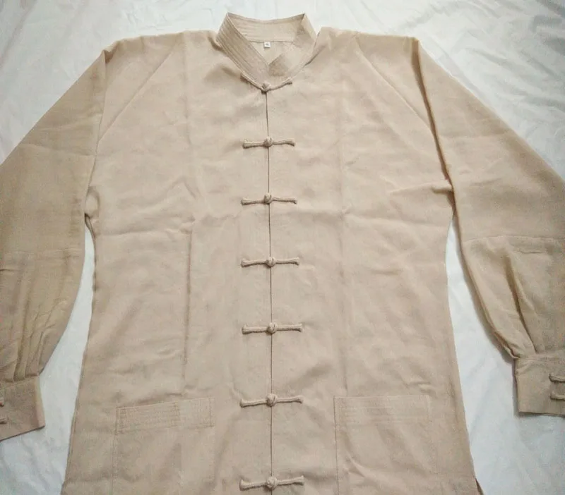 Unisex custom linen and cotton beige or OEM colors with embroidered Taiji logo on back long sleeves Taiji Shirt Martial Arts