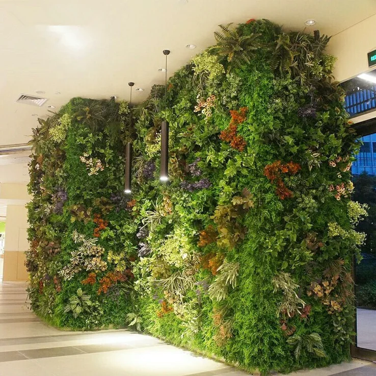 Thick artificial foliage hedge vertical artificial green wall indoor