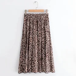 Custom women pleated skirt Polyester Women Long ankle-length Casual Leopard Print A-LINE maxi Skirt DRESS