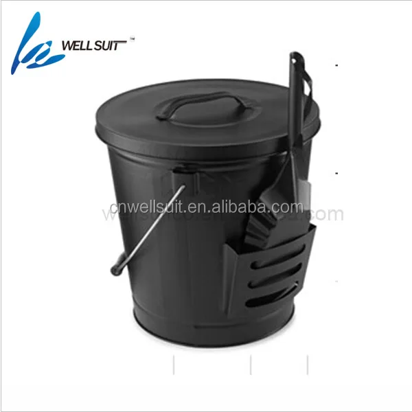 Fireplace Metal Hot Ash bucket with lip black coating shovel and bucket for fireplace