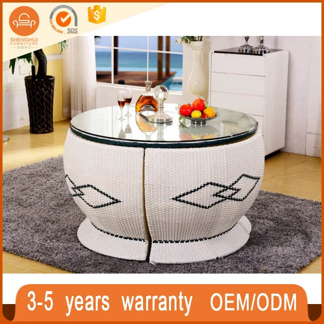 
Factory Production Saving Space Rattan Patio Garden Furniture 4 Seater And White Sofa Cafe Round Table 