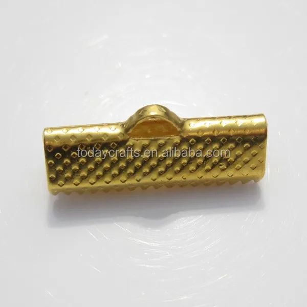 2022 Wholesale Jewelry Fittings Various sizes Gold color iron ribbon crimp tube ends clasps Beads In Gold