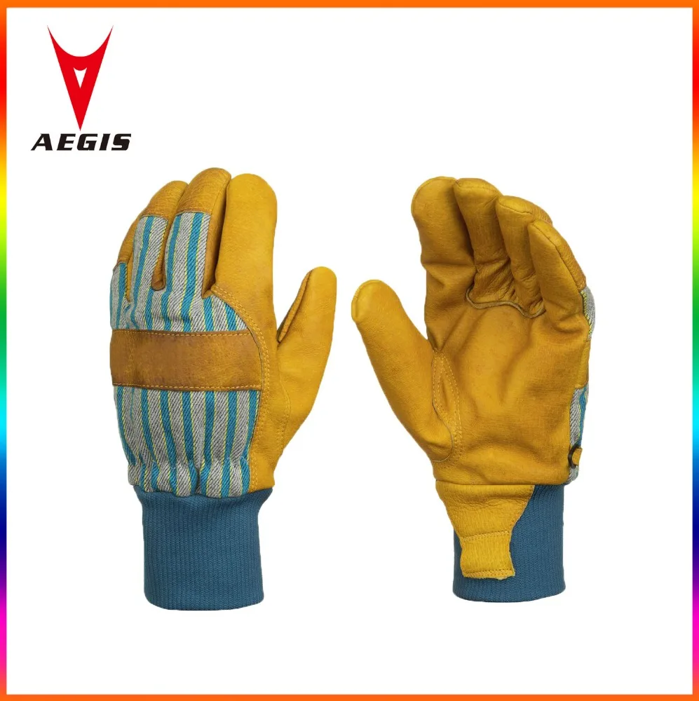 Snow skiing double layer cowhide ski gloves durable for cozy warmth