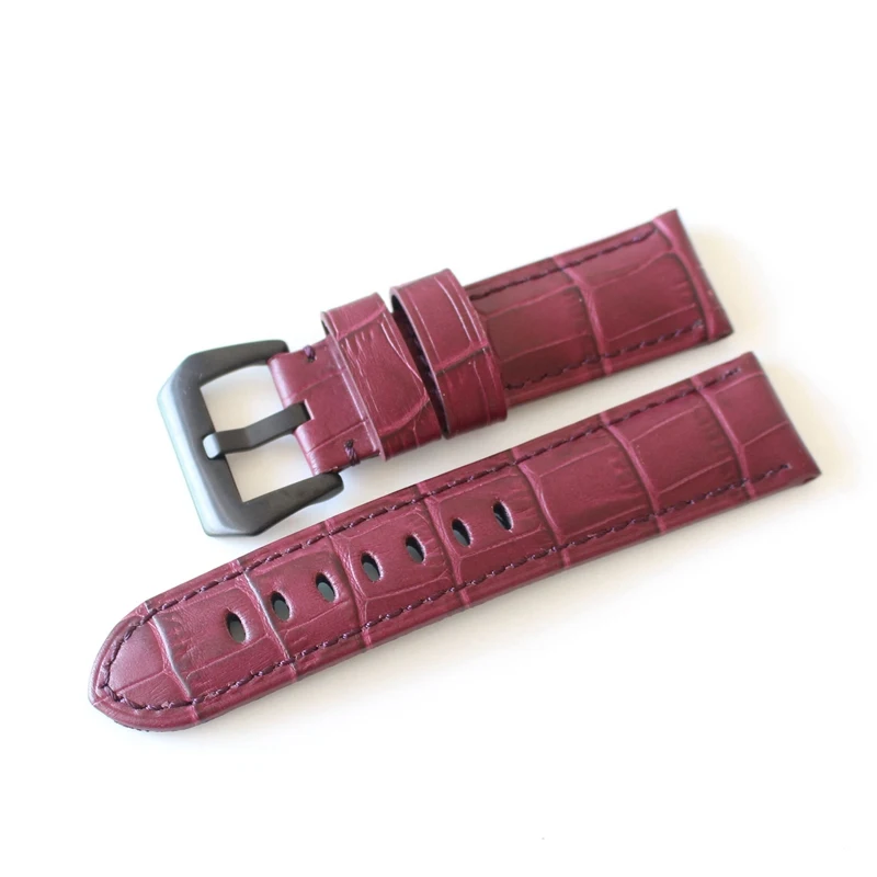 Italy Retro Leather watch strap 24MM adapt PAM 111 with bamboo shaped pattern