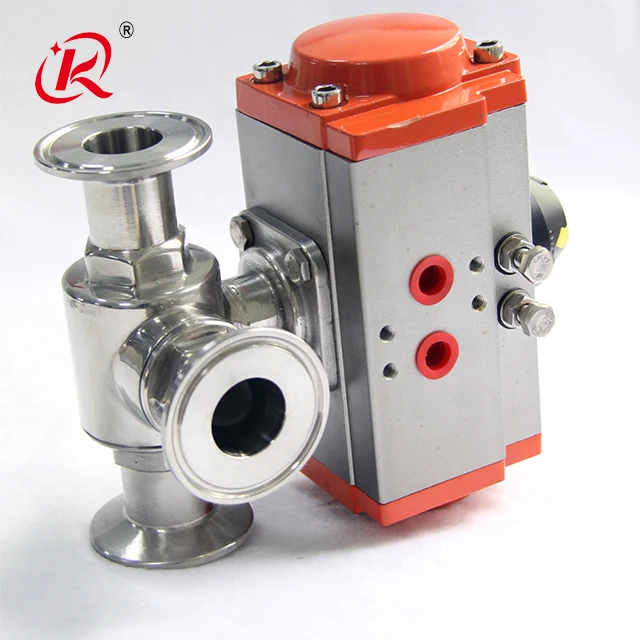 KQ Sanitary Food Grade L T Type Stainless Steel 304 316 Three Position Tri Clamp 3 Way Pneumatic Control Actuator Ball Valve