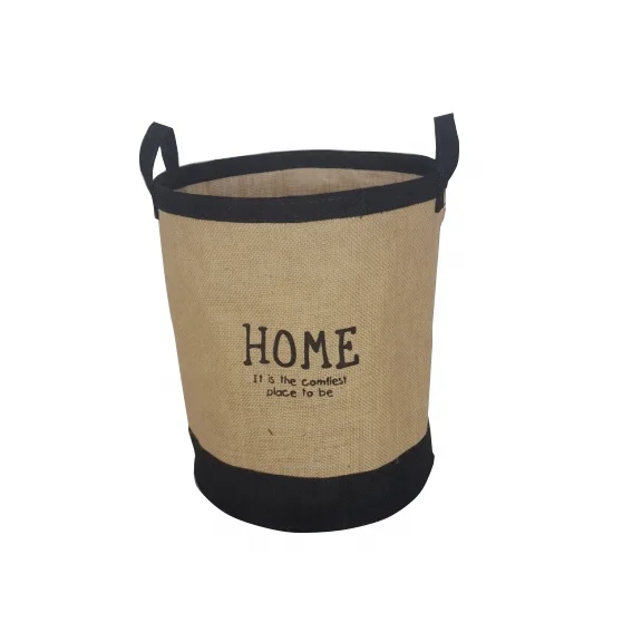 Large Sized Waterproof Coating Canvas Cotton Fabric Folding Laundry Hamper Bucket Cylindric Burlap Canvas Storage Basket