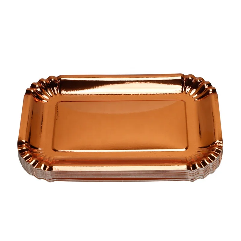 Classical Hot Sell  Disposable 400 gsm  10.5 inch Rectangle  Rose Gold Foil Paper Plates