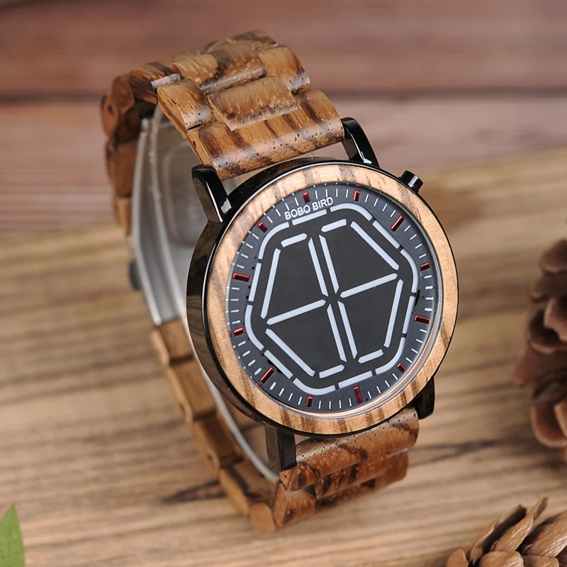 Новый дизайн светодиодные электронные деревянные часы bobo bird с модным шестигранным белым светом мужские