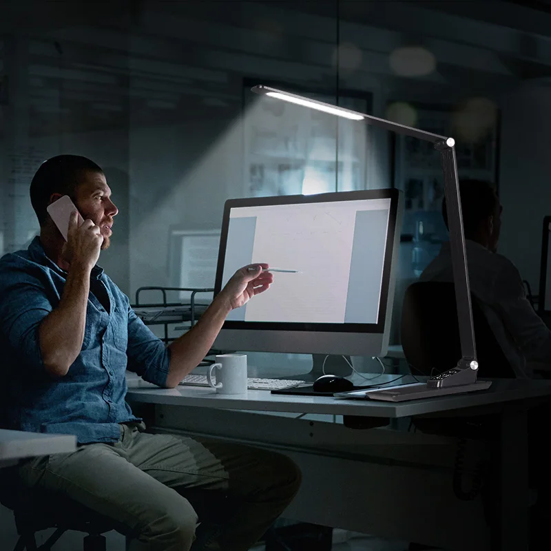 Touch Control Study Desk Lamp with USB Charger Port Date Time Temperature Robot Led Reading Light