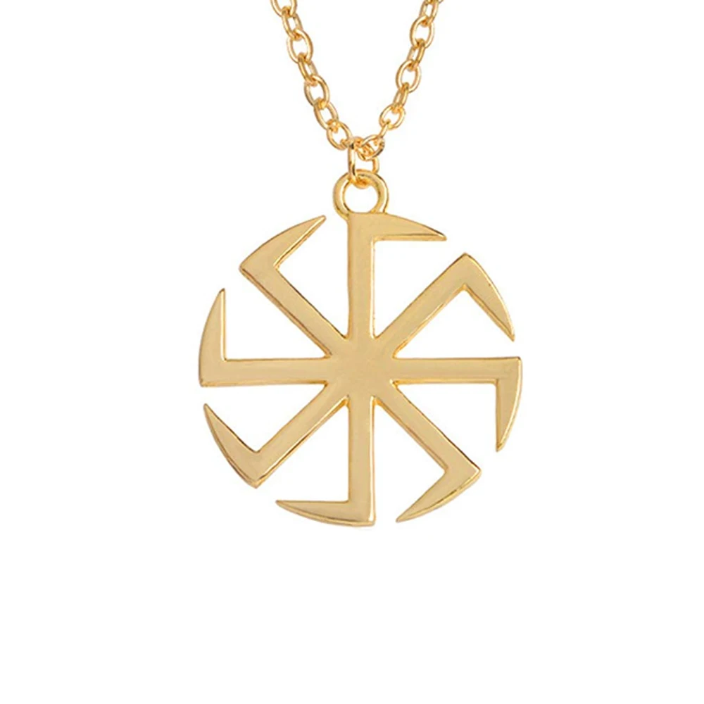 Stainless Steel Gold Plated Necklace Svitovit jewelry for women Kolovrat Slavic Symbol Necklace Norse Viking Sun Amulet Necklace