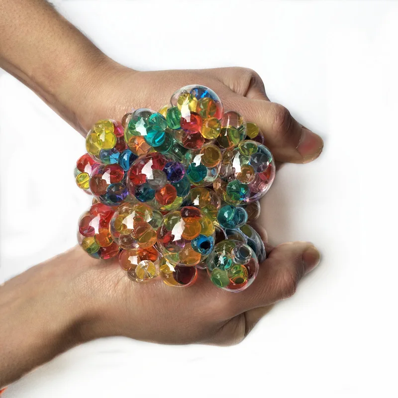 Quality grape ball Mesh Squishy stress ball with glitter inside mesh ball colour