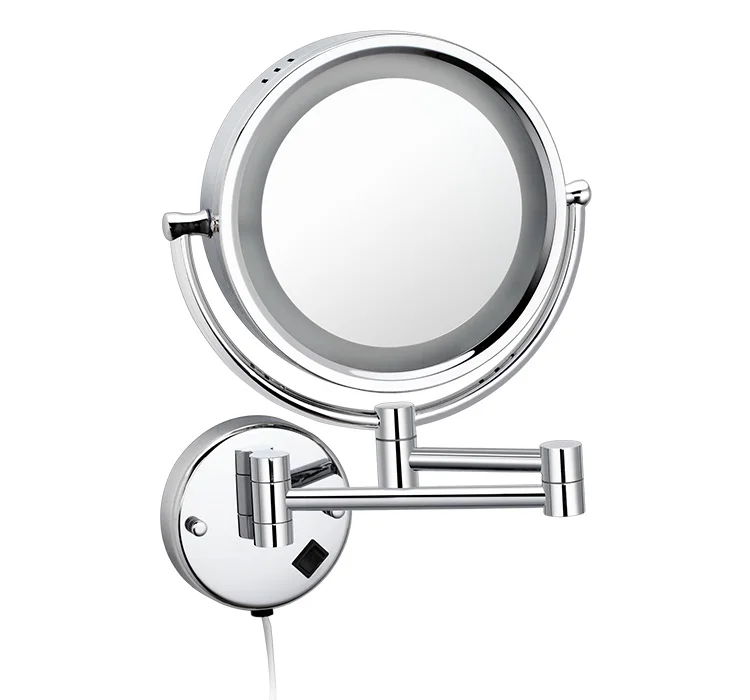 Wall mounted brass magnifying makeup mirror with lighting