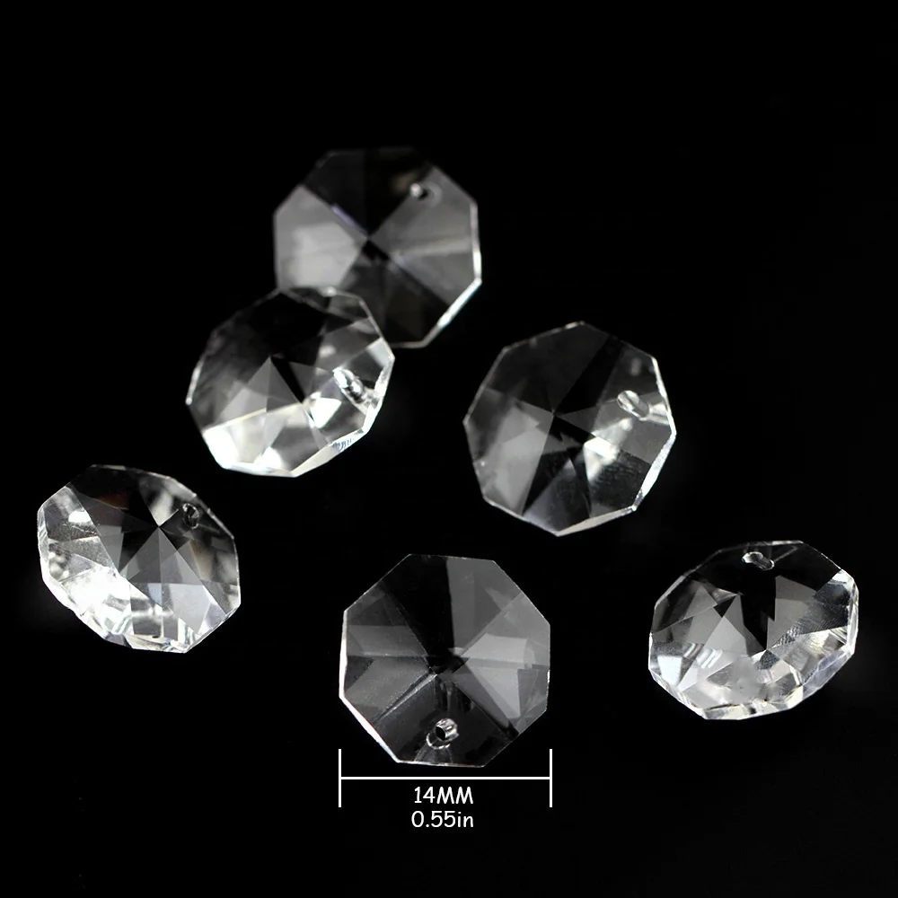 Beautifully 14mm Suncatcher Clear Octagon Faceted Crystal Prism Beads For Chandelier Light Decoration