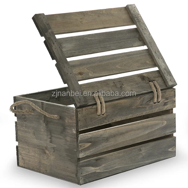 2024 Custom logo country rustic grey wooden fruit crate vintage vegetable crates with lid