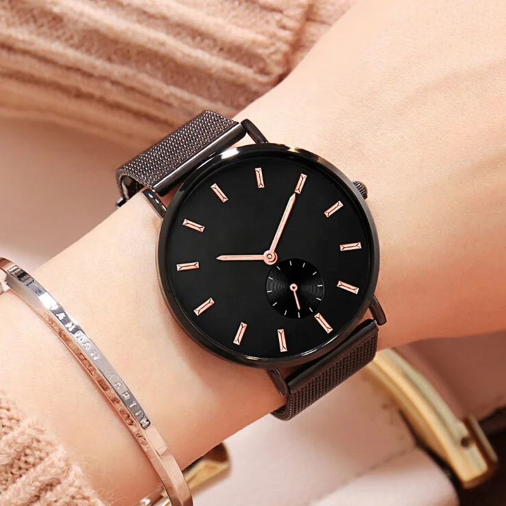 Customized brand stainless steel quartz wrist watch waterproof , IP plating steel waterproof wristwatch