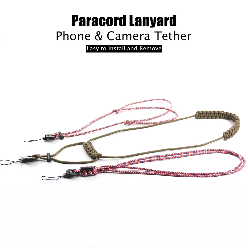 Paracord Survival Lanyard Ferro Rod Outdoor Paracord Survival Emergency Fire Starter Necklace  Camera Cellphone Case Holder