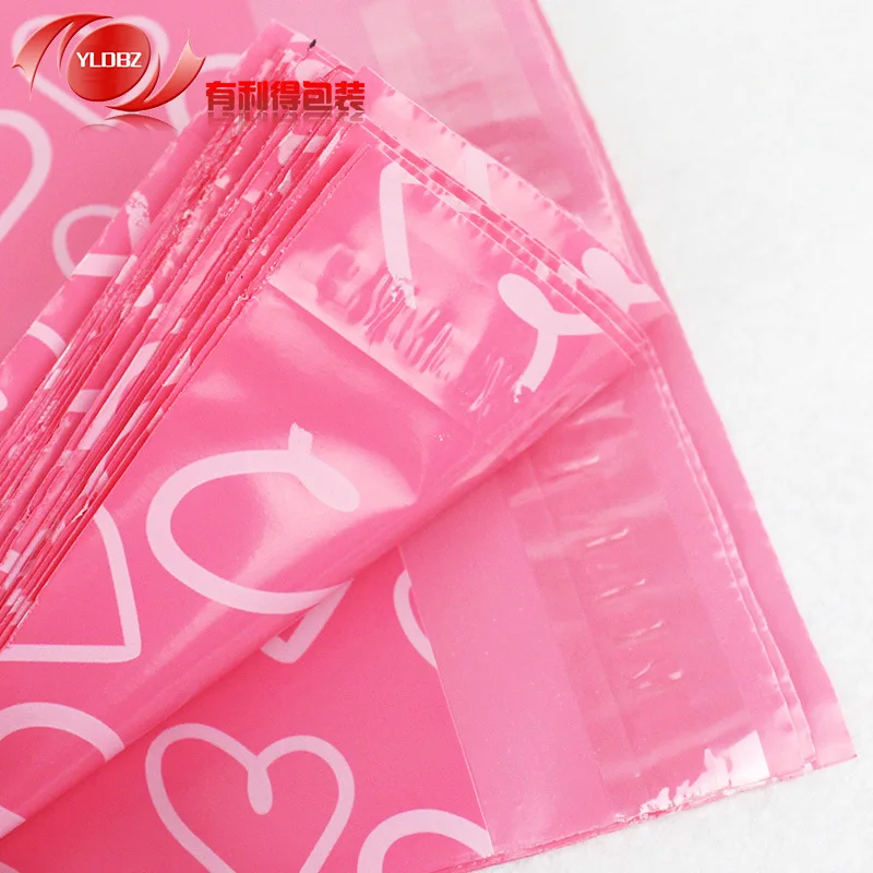 Wholesale Pink Color with Heart Print Plastic Express Bag Custom Mailing Bags