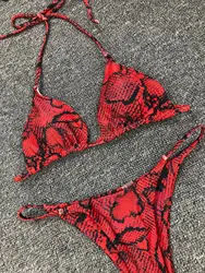 Wefans Wholesale Sexy Sling Snake Print Bikini Sets Two Pieces Push Up Ladies swimwear ladies sexy night suit