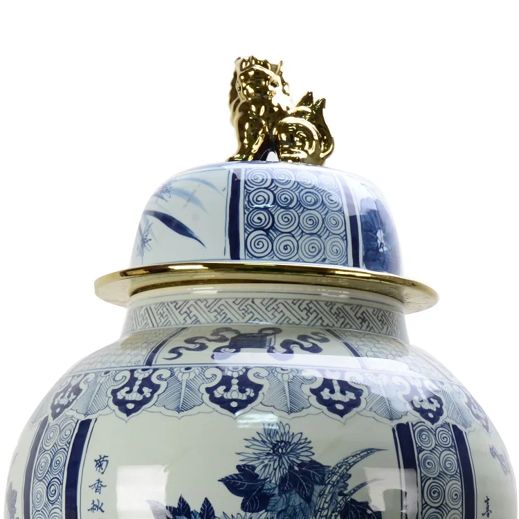 Wholesale custom large Luxury decoration storage Ginger jar Chinese blue and white decorative porcelain ceramic jar with lids